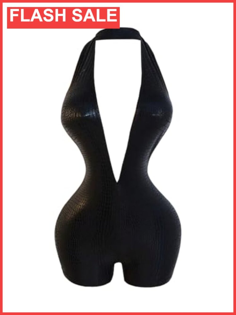 Faux Leather Halter V Neck Open Back Bodycon Jumpsuit Shorts Rave Outfit